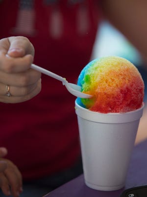 The Rainbow SnoBall is one of the more popular flavors available at Pelican's SnoBalls in North Fort Myers.