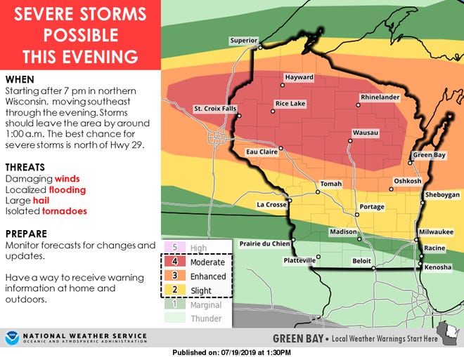 Much of Wisconsin is under a risk for severe thunderstorms on Friday, with the greatest risk in northern and central Wisconsin.
