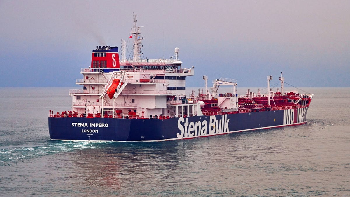 An undated handout photo shows British registered oil tanker "Stena Impero" at sea.