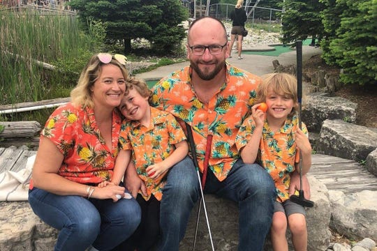 Warren Appleby, who was tragically killed working on the TV show "Titans" pictured with his wife Jennifer and two sons.