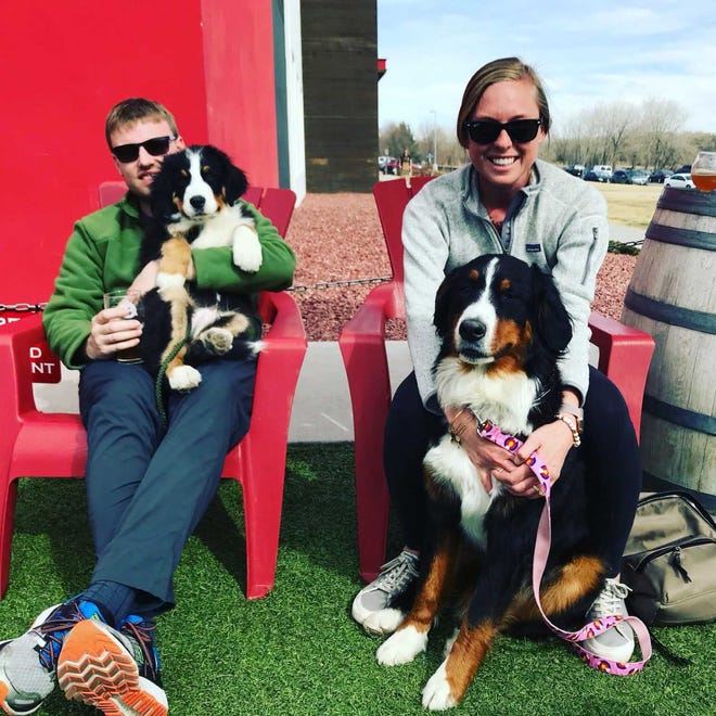 Kyle et Megan Casey se sont inspirés pour Paws & Pints ​​​​de leurs chiens de montagne de Bernie Porter (à gauche) et Kora.