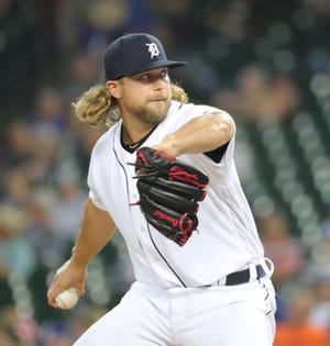 Detroit Tigers' Trevor Rosenthal against the Toronto Blue Jays during the eighth inning Saturday, July 20, 2019 at Comerica Park.