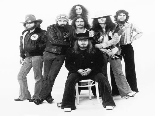 Members of the musical group Lynyrd Skynyrd in a photo taken for their 1977 album "Street Survivors." --- DATE TAKEN: 1977 No Byline Courtesy of MCA Archives HO - handout ORG XMIT: PX80816