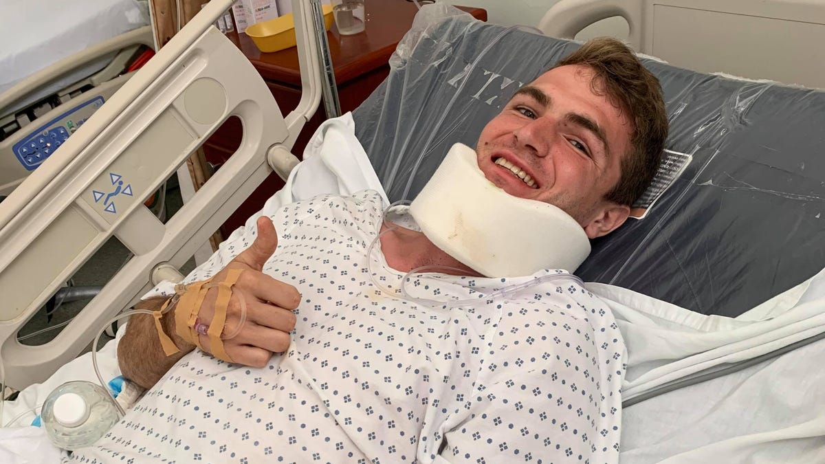 Clay Chastain suffered a severe concussion and cracked vertebrae on July 18 after falling down a volcano on the Caribbean island of St. Kitts.