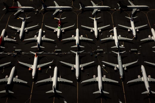 Boeing 737 Max 8 aircraft sit parked at Boeing Field in Seattle, Wash., July 21, 2019. The Boeing 737 Max 8 was grounded by aviation regulators and airlines around the world in March 2019 after 346 people were killed in two crashes.