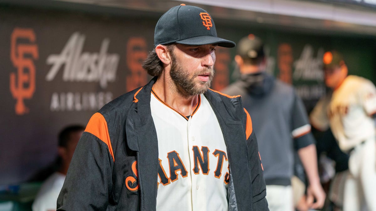 San Francisco Giants pitcher Madison Bumgarner looks on after getting pulled against the Chicago Cubs.