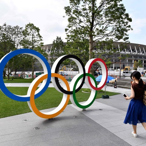 The Olympic Rings displayed at the Japan Sport...