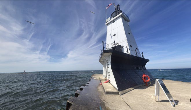 The Ludington breakwater lighthouse.