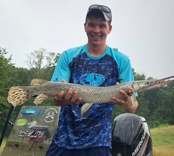 Mitchell Dering of Wappapello holds the seventh state record fish of 2019 – a 6-pound, 2-ounce spotted gar he caught July 5 on the St. Francis River.
