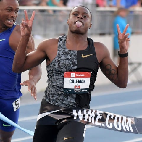 Christian Coleman wins the 100-meter final in...