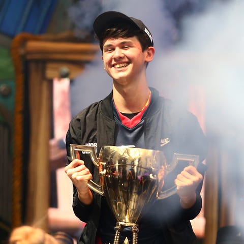 Kyle "Bugha" Giersdorf celebrates after winning...