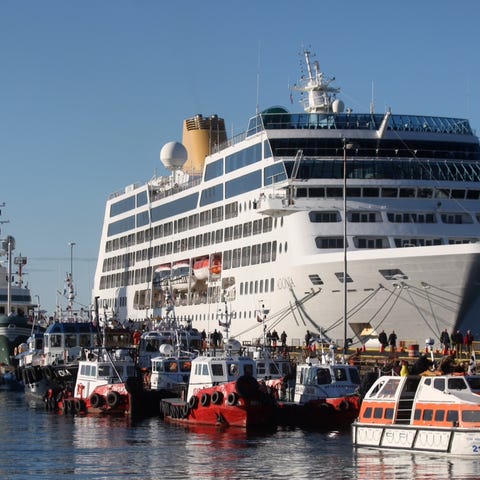 The Adonia, one of the two British cruises who...