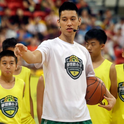 Former Toronto Raptors guard Jeremy Lin,...