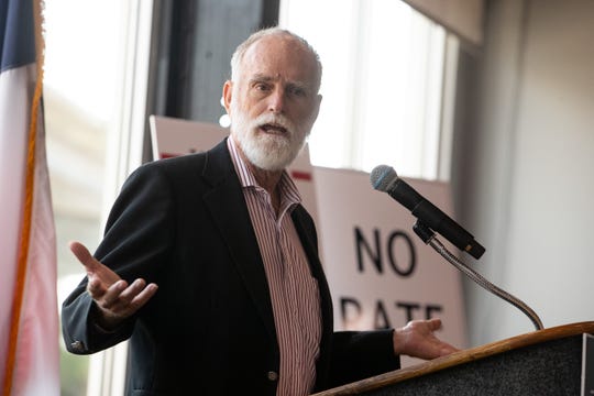 Corpus Christi City Council member Greg Smith speaks during a protests against a proposed TWIA rate increase on Monday, July 29, 2019.