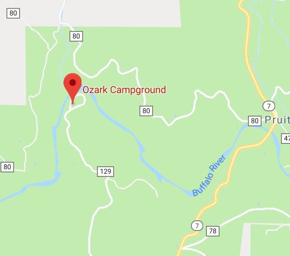 A Buffalo River park visitor died when he fell off the tailgate of a pickup truck at Ozark Campground.
