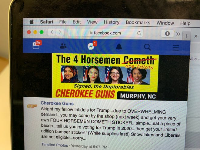 This image on the Facebook page of Murphy gun retailer Cherokee Guns is the same as one on a billboard on U.S. 64 in the Cherokee County town.