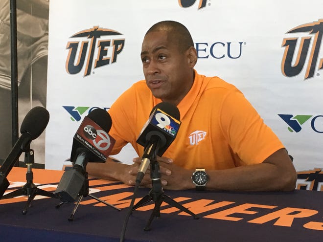 UTEP basketball coach Rodney Terry discusses the team's schedule Tuesday, July 30, 2019, at the Foster-Stevens Center.