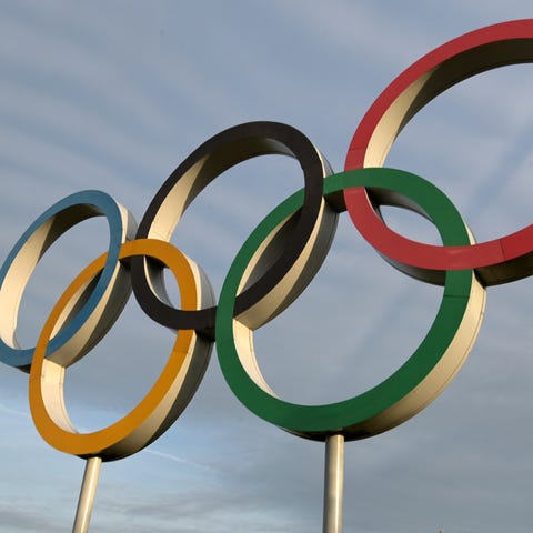 Detailed view of the Olympic rings.