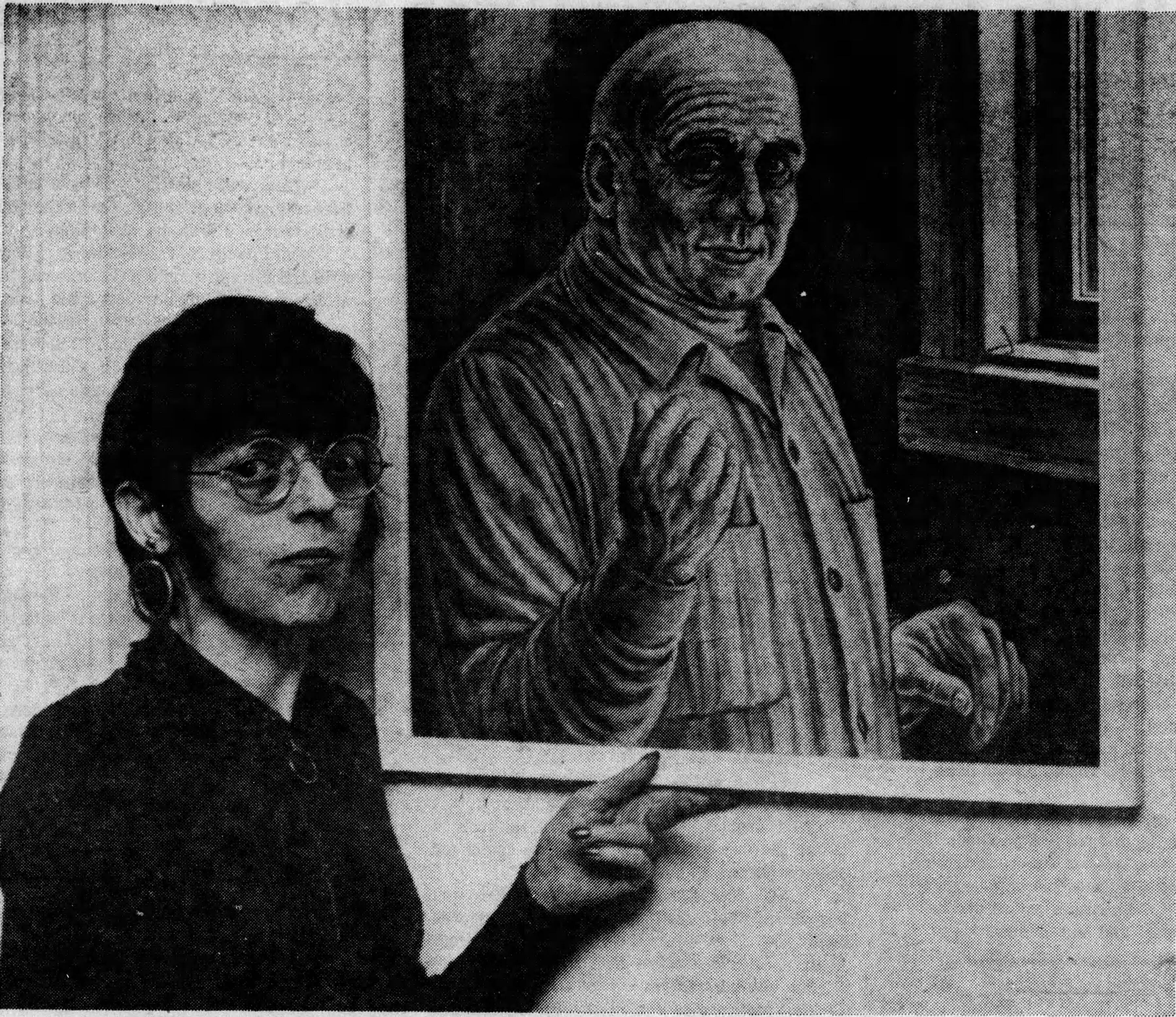 In 1973, Jane Roberts is shown with a painting of Seth, as imagined by her husband, Robert Butts, in a dream.