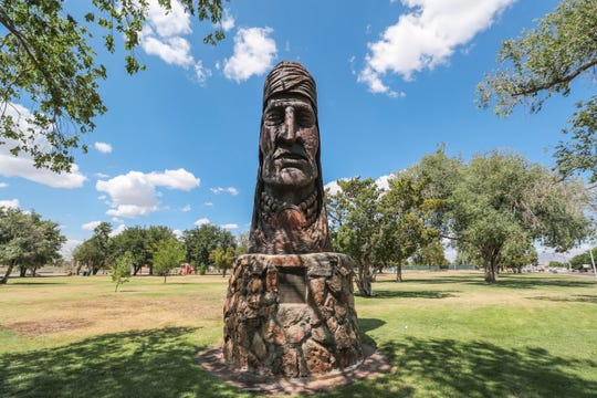 This sculpture is a familiar feature of Apodaca Park in Las Cruces. Seen on Tuesday, July 30, 2019.