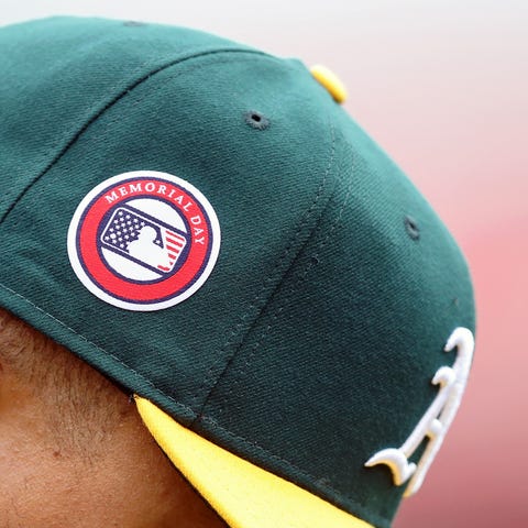 An Oakland Athletics player before a 2019 game.