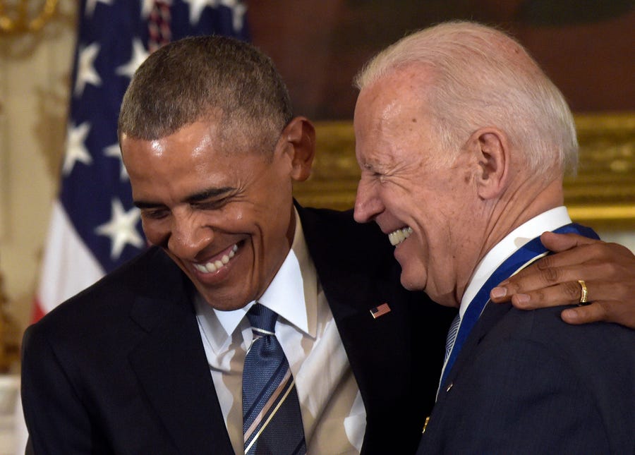 Barack Obama presents outgoing Vice President Joe Biden with the Presidential Medal of Freedom in January 2017. Obama says he and Biden became close friends during their administration. "Choosing Joe to be my vice president was one of the best decisions I ever made," he says.