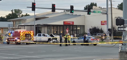 The intersection of Kearney Street and Glenstone Avenue was shut down Saturday evening, Aug. 3, 2019, after a car crash.