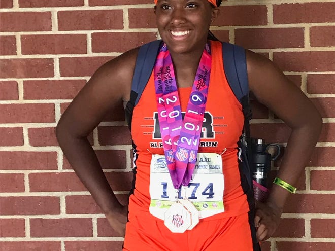 Alisha Hill was a medalist for the second year in a row at the AAU Junior Olympic Games, finishing eighth in the female 13 javelin and discus for the Blessed To Run summer track club.