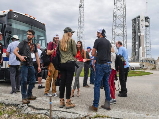 Photographers set up remote cameras in advance of tonight's launch of a United Launch Alliance Atlas V rocket from Cape Canaveral Air Force Station. The rocket is carrying the AEHF 5 communications satellite for the U.S. military.