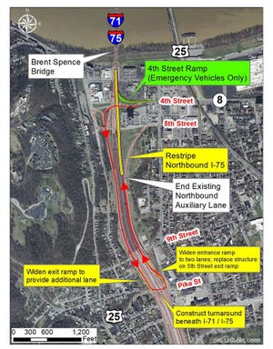 A diagram showing the proposed Fourth Street ramp improvements, also called a Texas turnaround.