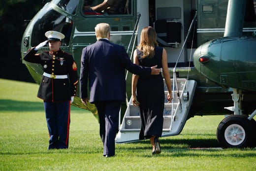 President Donald Trump, with US First Lady Melania Trump, departs the White House in Washington, DC, on August 7 2019. Trump is traveling to the mass shooting sites in Dayton, Ohio and El Paso, Texas.