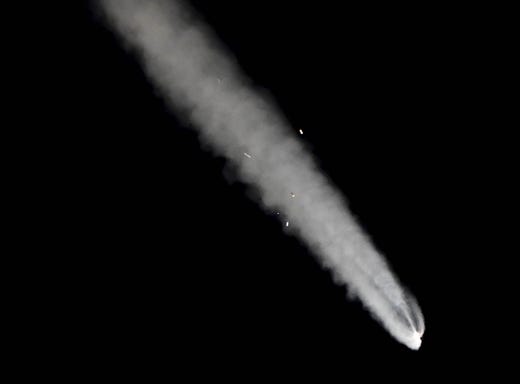 The solid rocket boosters are reflected in the sun after a United Launch Alliance Atlas V rocket lifts off from Cape Canaveral Air Force Station early Thursday morning, Aug. 8, 2019. The rocket is carrying the AEHF 5 communications satellite for the U.S. military.
