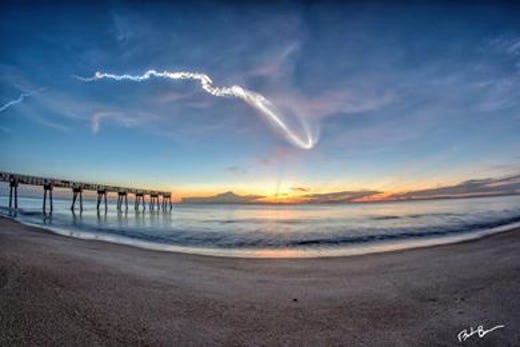 A United Launch Alliance Atlas V rocket is seen from Vero Beach as it lifts off from Cape Canaveral Air Force Station early Thursday morning, Aug. 8, 2019.