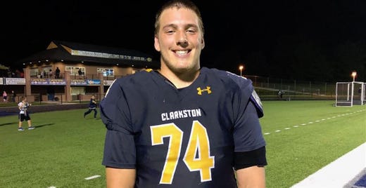 4. Garrett Dellinger, 6-4, 280, junior, T/DT, Clarkston. Dellinger has joined Rocco Spindler to anchor the offensive and defensive lines during their first two years, helping Clarkston reach the Division 1 state championship game both times, winning in 2017 and losing the title game last year. Dellinger, who is ranked as the No. 1 tackle in the nation by 247Sports for the 2021 class, missed the majority of the postseason last year due to a shoulder injury. “Delly had a torn labrum, had surgery back in December on one side, then had to go back and have a second one (other side) in March,” Clarkston coach Kurt Richardson said. “He’s ready to go, gaining strength. He’s a hard worker, a tremendous leader and has long arms which helps him on both sides of the ball.” Dellinger, a four-star lineman, has multiple offers from national powers, including Alabama, Ohio State, Notre Dame and Michigan.