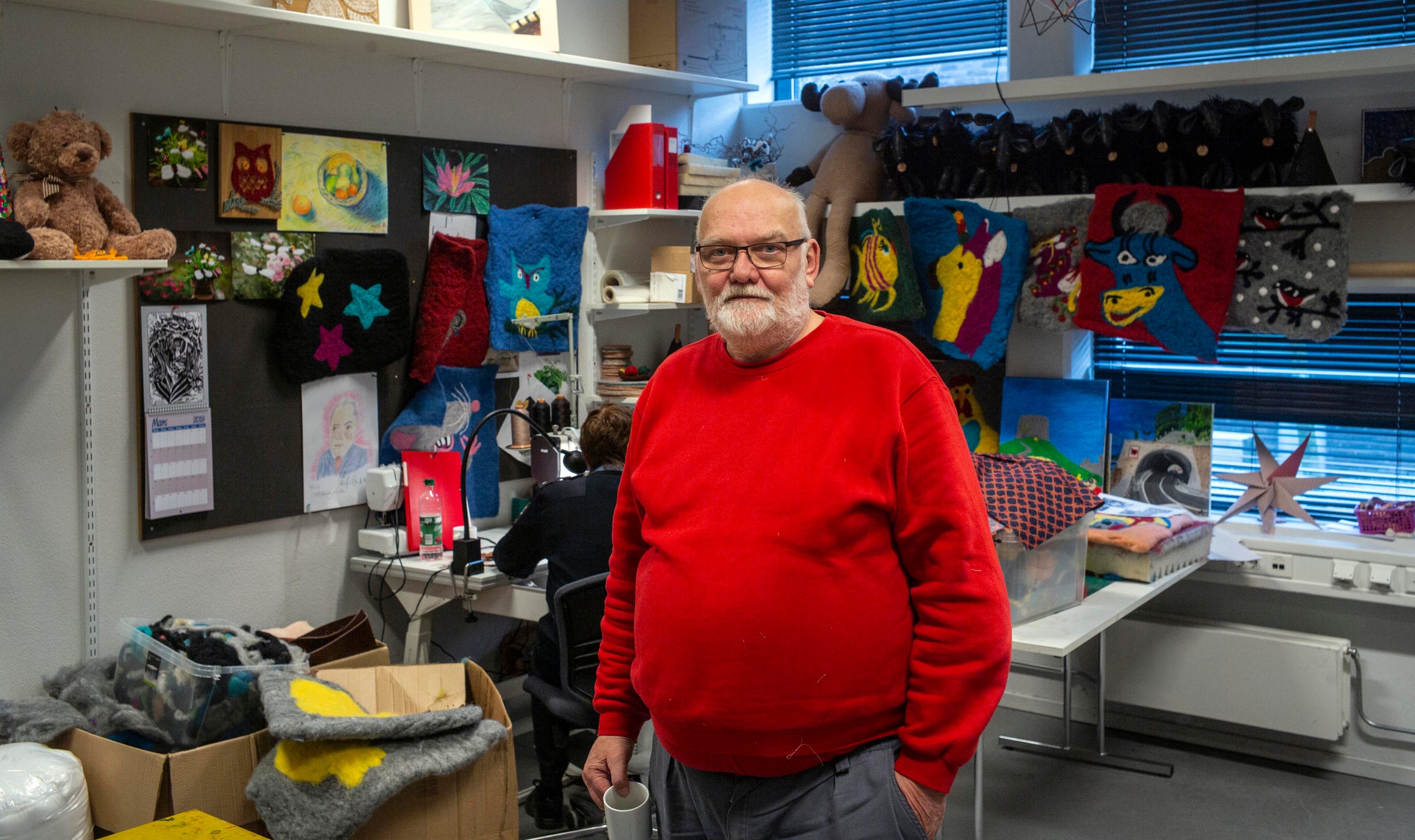 John Anders Braathen, 65, works in a textiles shop at Halden Prison in Norway. Products produced in the prison's textiles studio, print shop, art studios, wood shop and other learning centers can be purchased online at haldenfengselprodukter.no, a website produced by prisoners. 