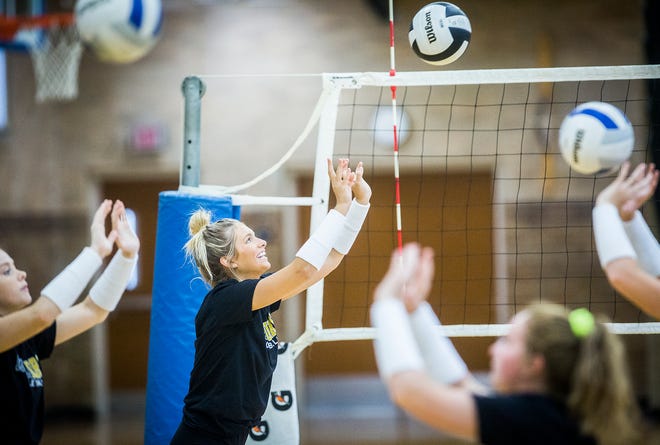 Burris volleyball players practice at Ball Gym Thursday, Aug. 8, 2019. 