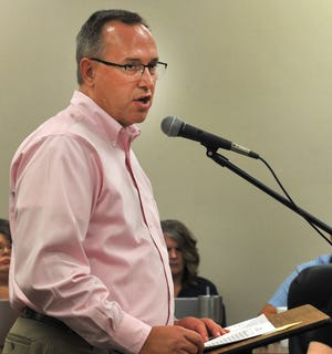 Wichita Falls ISD Chief Financial Officer Tim Sherrod talks to trustees during a special session as shown in this Aug. 8, 2019, file photo.