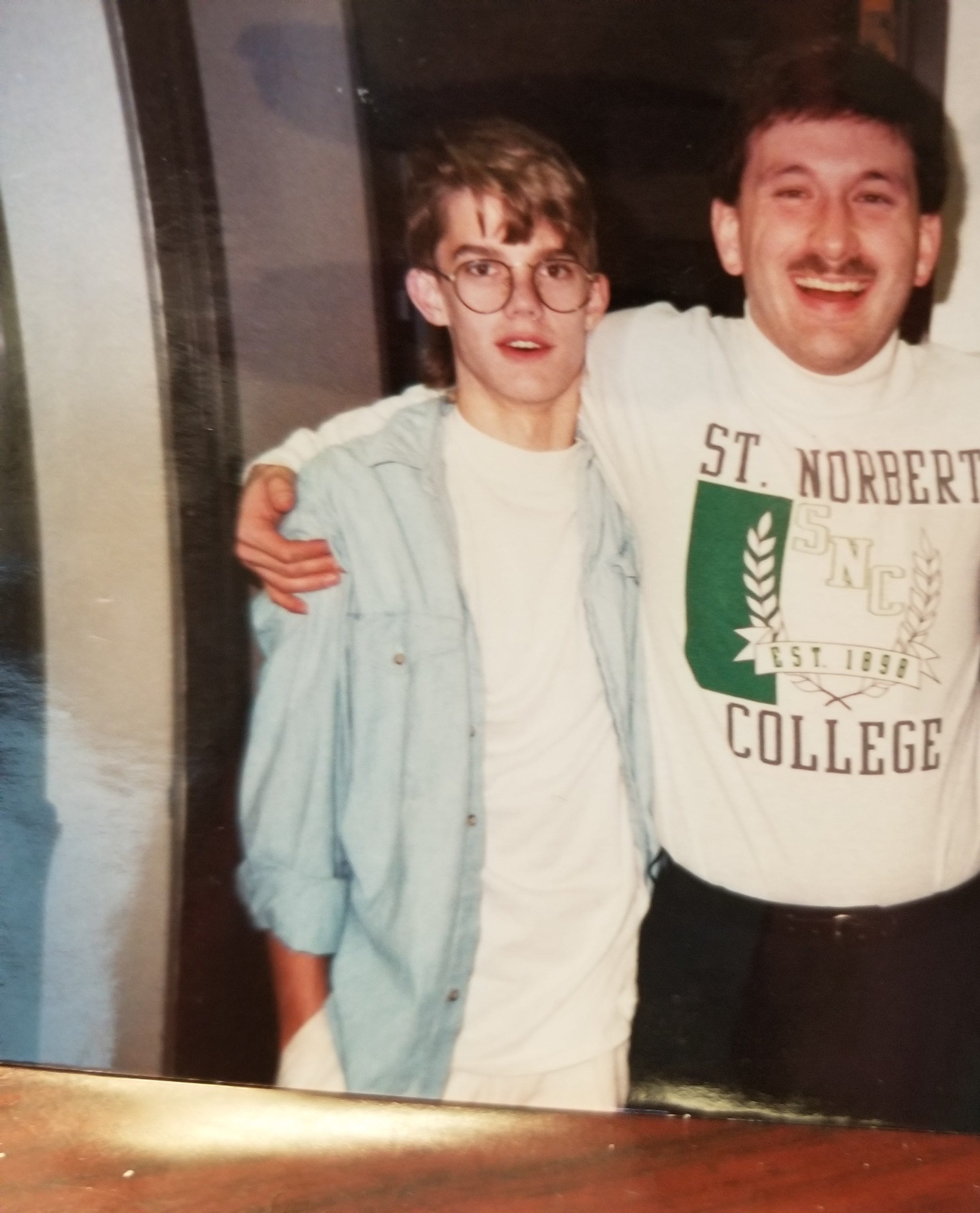 Nate Lindstrom with James Stein, a former priest at St. Norbert Abbey.