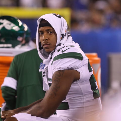Trumaine Johnson of the NY Jets on the bench in th