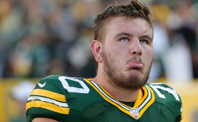 Packers offensive guard Alex Light is shown before their pre-season game against the Houston Texans Thursday.