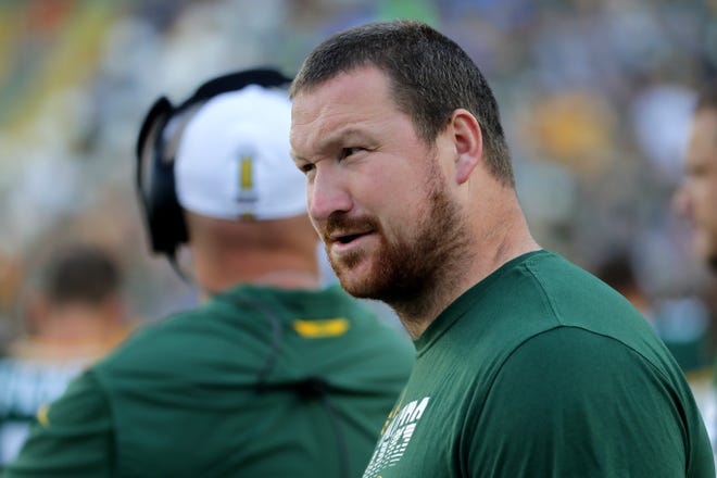 Green Bay Packers offensive tackle Bryan Bulaga is shown before their pre-season game against the Houston Texans Thursday, August 8, 2019 at Lambeau Field in Green Bay, Wis.
