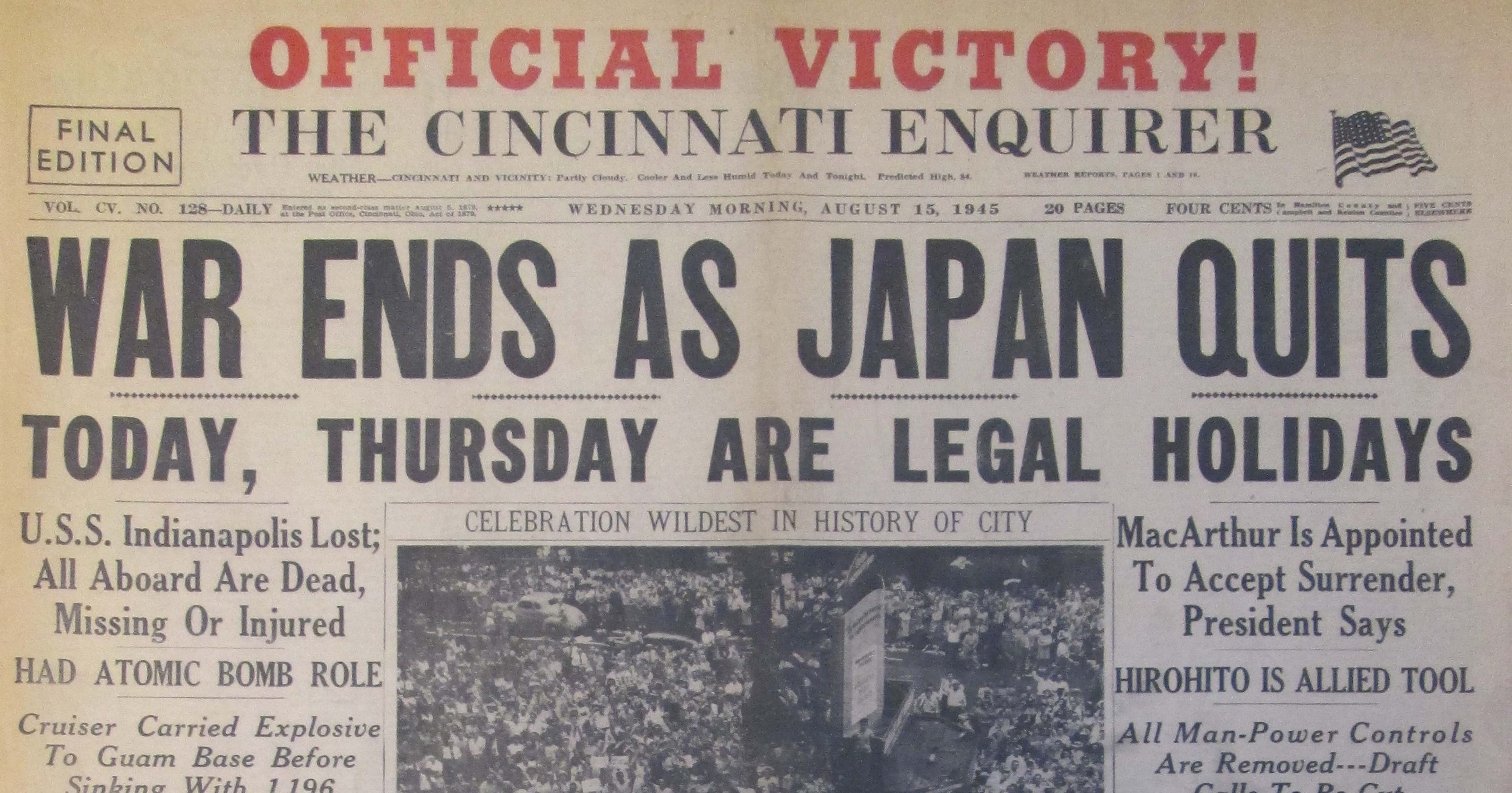 Today in History, August 14, 1945 Japan surrendered, ending World War II