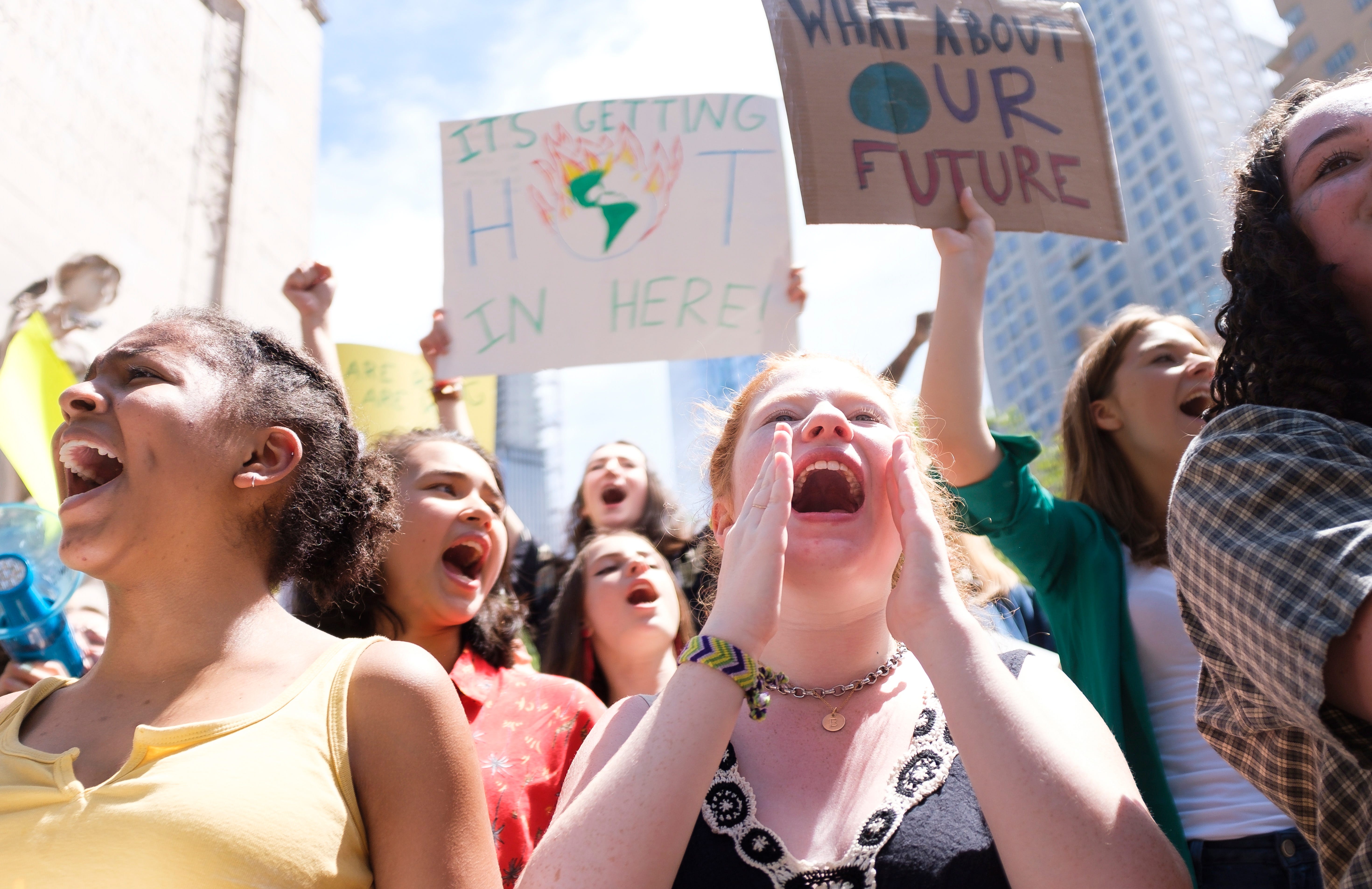 Young people gather in New York for a student-led protest against a lack of action on climate issues and to raise awareness about climate change on May 24, 2019. It was one of many school climate strikes that took place around the world.