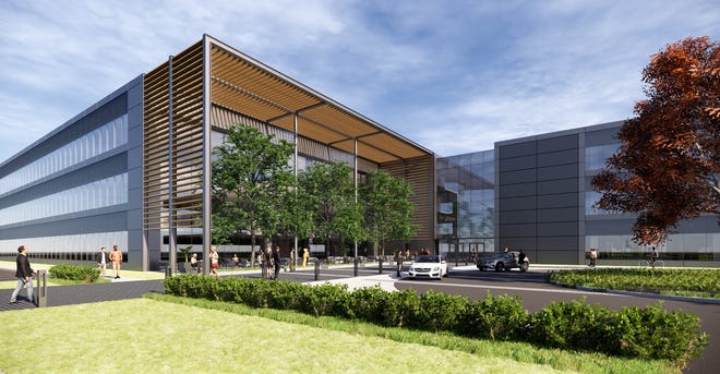 A rendering of the new three-story office building in Farmington Hills that will be the new headquarters of Mercedes-Benz Financial Services USA.