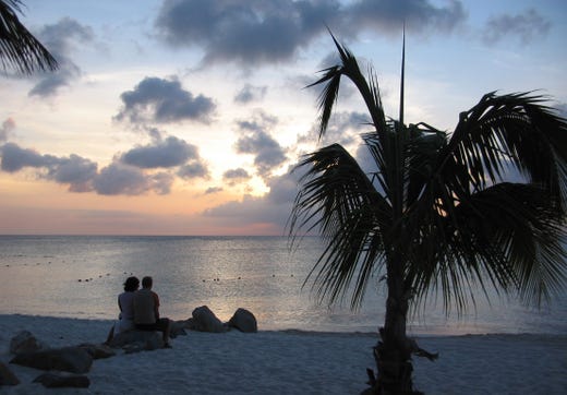 1. Eagle Beach, Oranjestad, Aruba
Featuring soft, white sand, Eagle Beach is located about 2 miles from the cruise port in Oranjestad, Aruba. The beach is open to the public for free, but it's lined with hotels and resorts, meaning drinks and lounge chairs (both for a fee) are never far away.