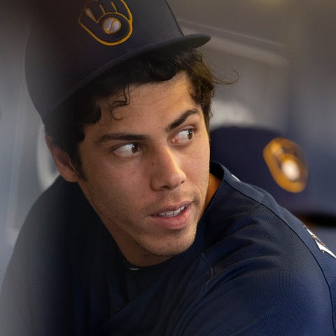 Milwaukee Brewers' Christian Yelich hangs out in t