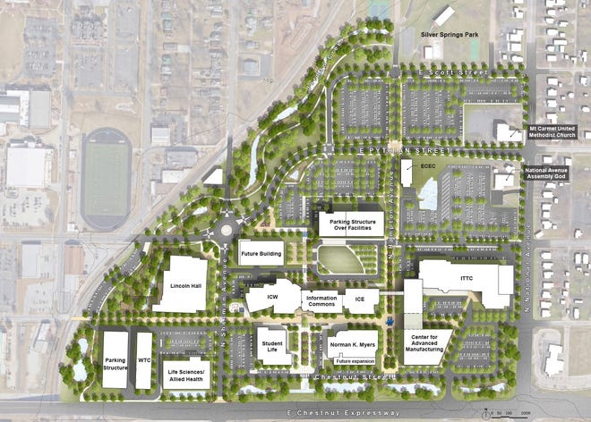 A rendering of the 20-year plan for the main campus of the Ozarks Technical Community College.