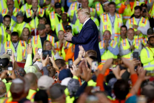 President Donald Trump on Aug. 13, 2019, in Monaca, Pennsylvania.