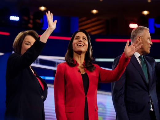 U.S. Rep. Tulsi Gabbard, D-HI, center, announced she was running for president on Feb. 2, 2019.
