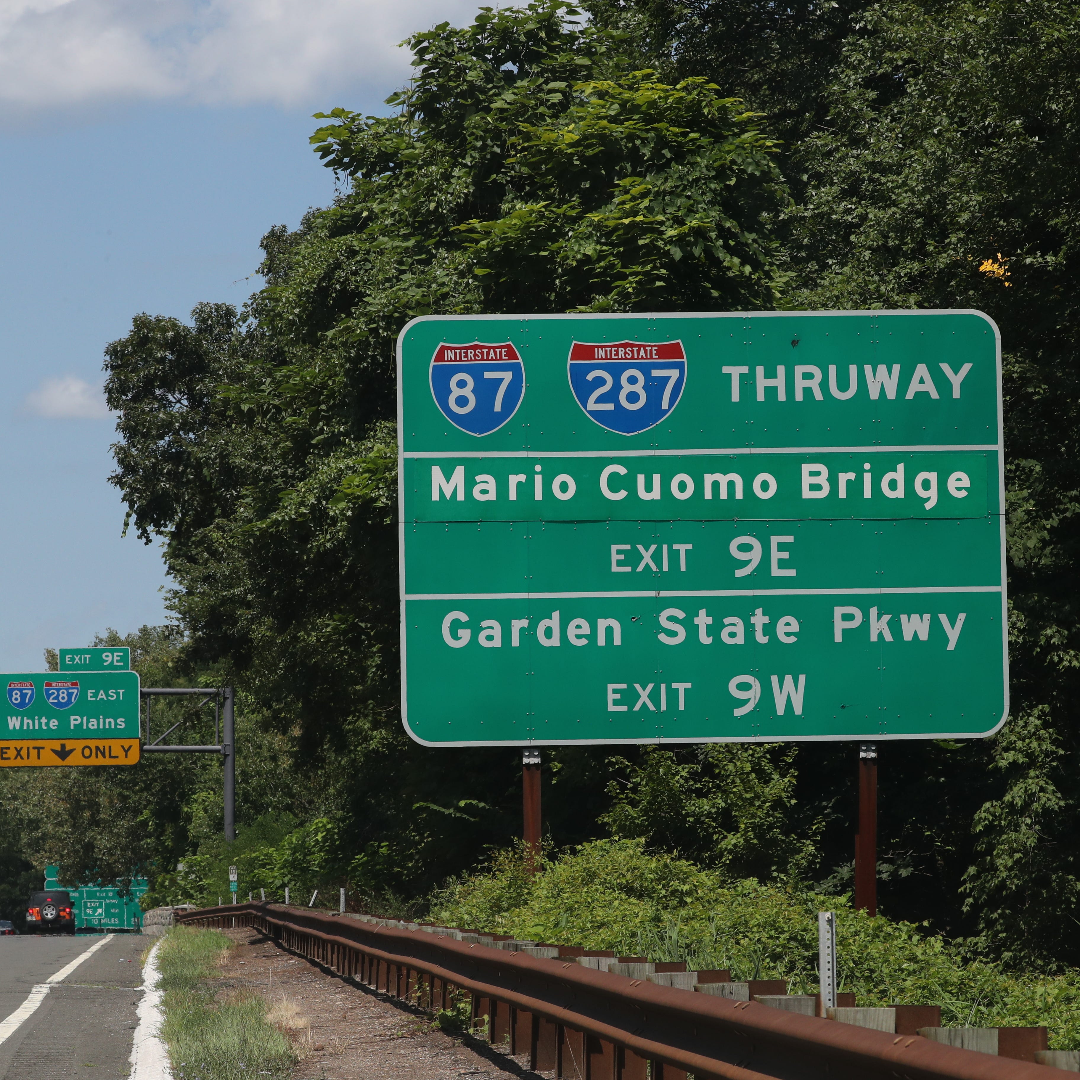 A sign for the Mario Cuomo Bridge before the Palisades Parkway exit onto the NY State Thruway in West Nyack Aug. 1, 2019.